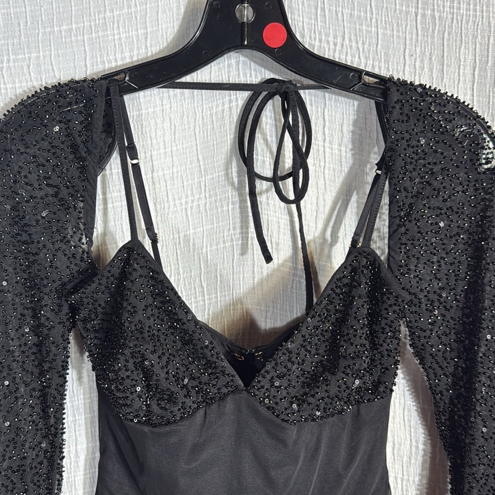 Oh Polly Naples Black Embellished Mesh Sleeve Mini Dress Size 2 Party birthday - Picture 9 of 16